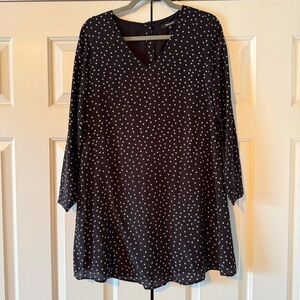Madewell Black Silk Long Sleeve Dress with White Star Print, XS